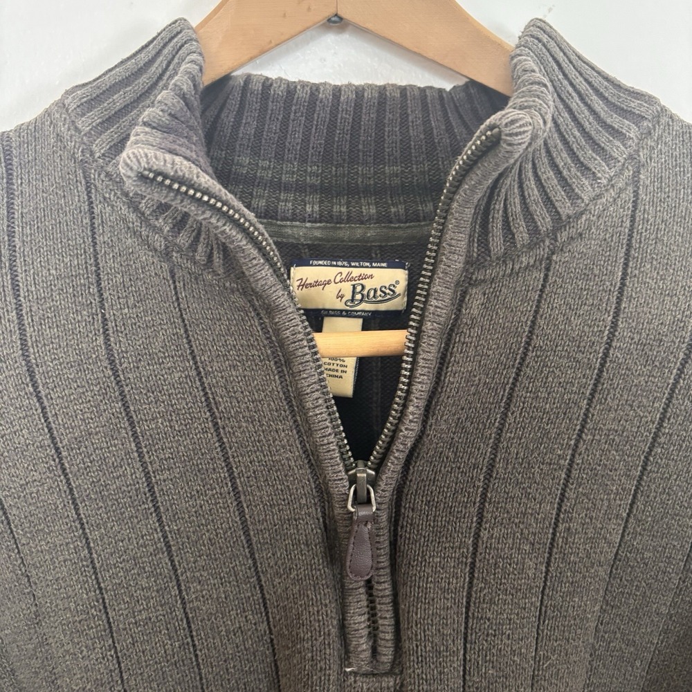 G H‎ Bass Co Sweater Men's XL Long Sleeve 1/4 Zip Green Pullover Ribbed - Picture 4 of 10